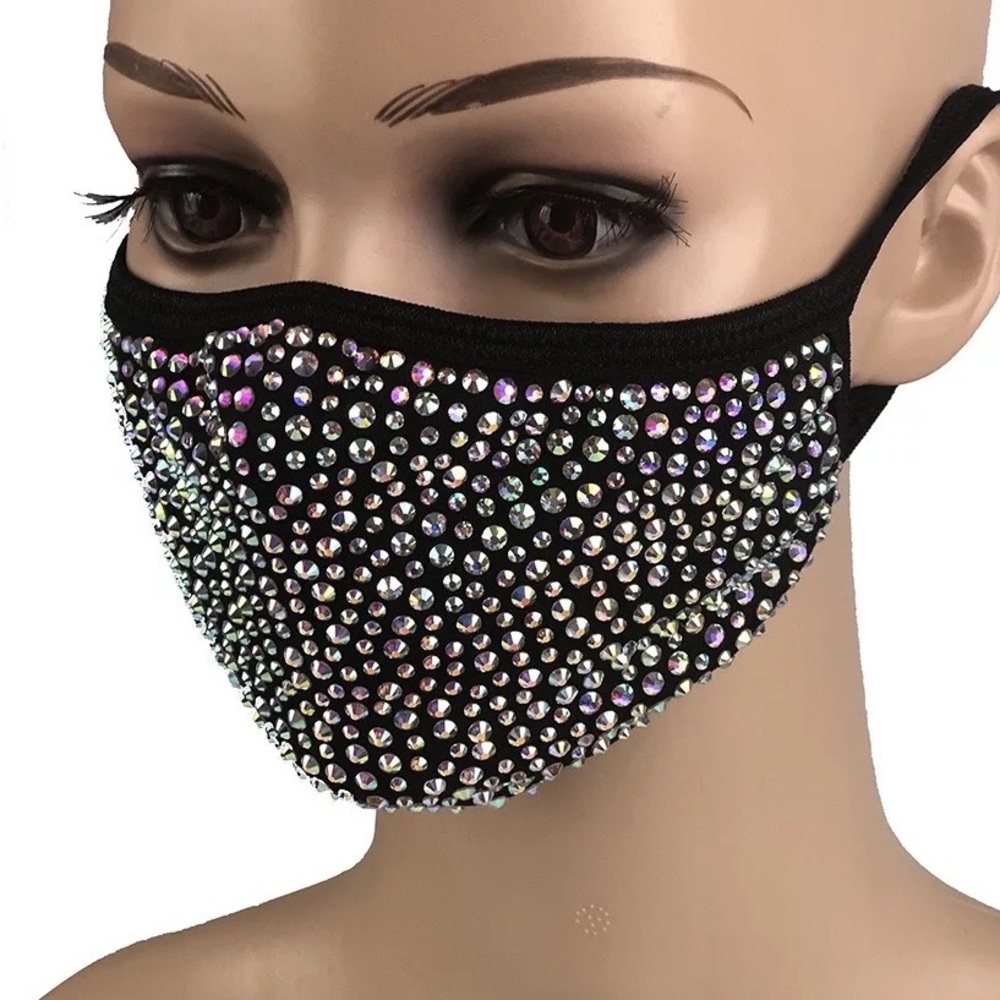 KIDS BLACK/AB Rhinestone Bling Face Mask